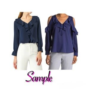 Parker Navy Ruffle V-Neck Blouse XS